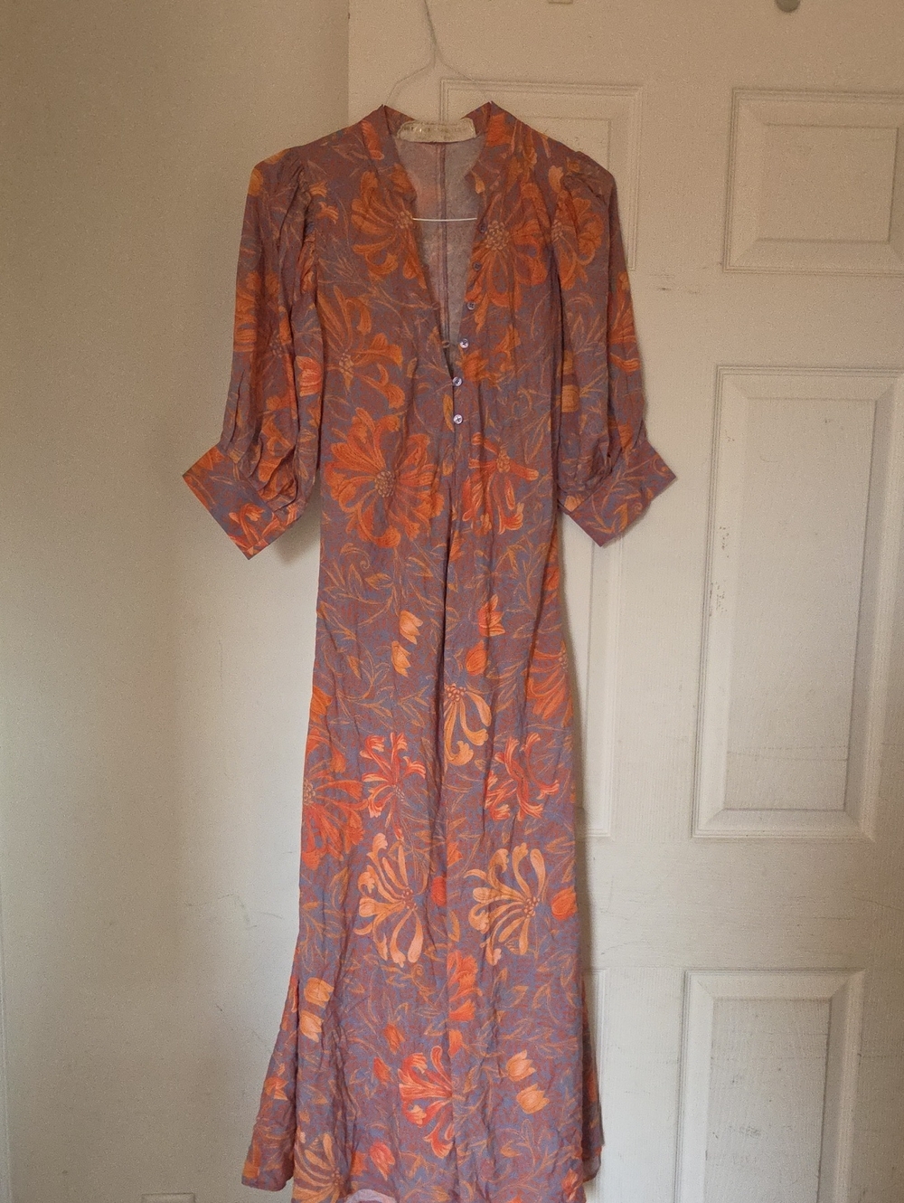 Jens Pirate Booty (Farm Rio Style) Orange and Lavender Long Sleeve Maxi Dress